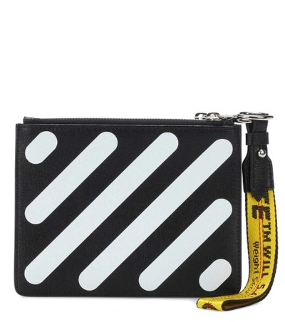 Shop Off-white Diagonal Double Flap Leather Pouch In Black