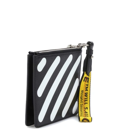 Shop Off-white Diagonal Double Flap Leather Pouch In Black