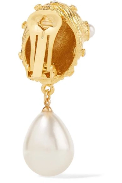 Shop Kenneth Jay Lane Gold-plated, Crystal And Faux Pearl Clip Earrings