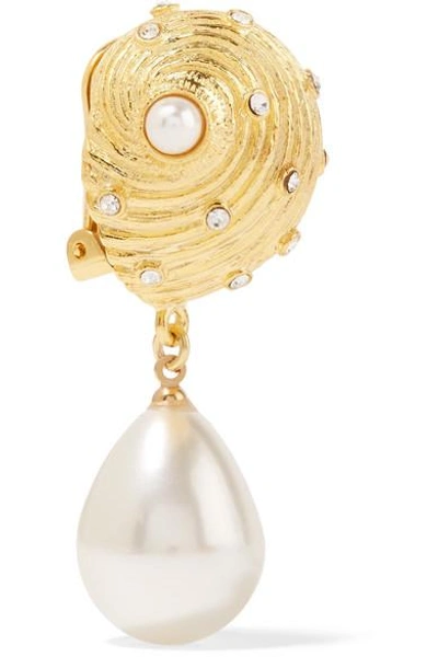 Shop Kenneth Jay Lane Gold-plated, Crystal And Faux Pearl Clip Earrings