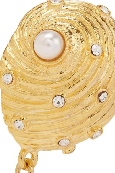 Shop Kenneth Jay Lane Gold-plated, Crystal And Faux Pearl Clip Earrings
