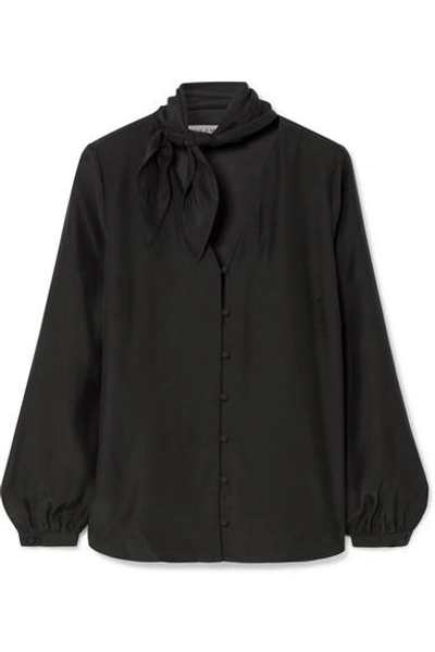 Shop Frame Pussy-bow Silk-satin Blouse In Black