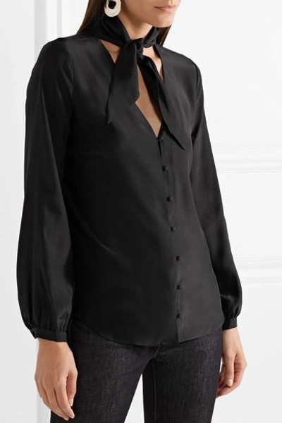 Shop Frame Pussy-bow Silk-satin Blouse In Black