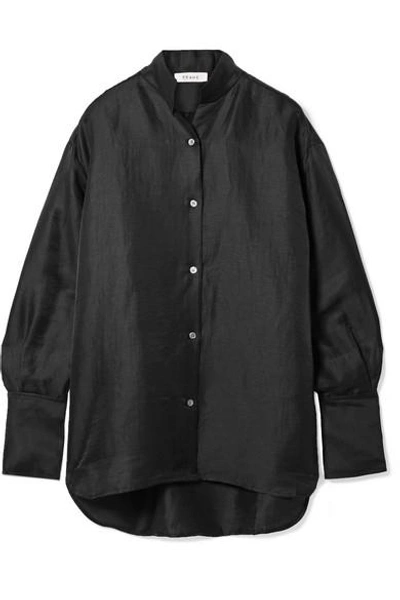 Shop Frame Oversized Linen-blend Shirt In Black