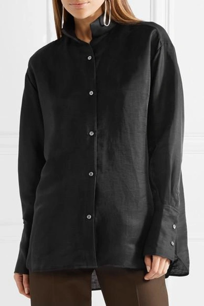 Shop Frame Oversized Linen-blend Shirt In Black