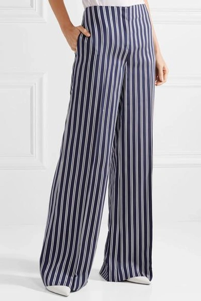 Shop Diane Von Furstenberg Striped Satin-twill Wide-leg Pants In Navy