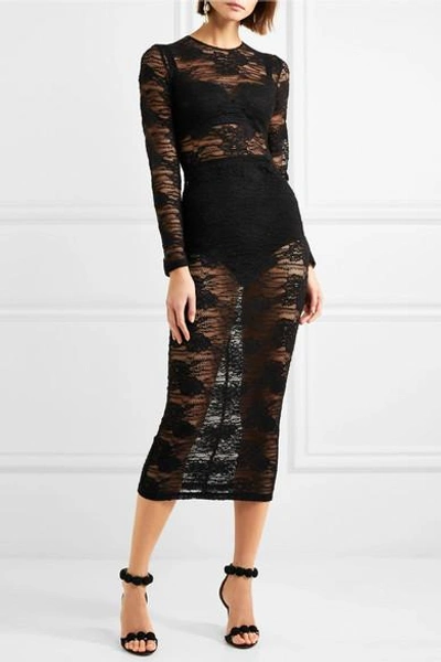 Shop Dolce & Gabbana Stretch-lace Midi Dress In Black