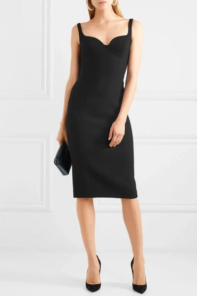 Shop Michael Kors Stretch-wool Crepe Midi Dress In Black