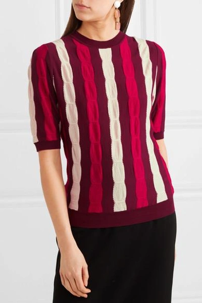 Shop Marni Striped Wool Top In Red