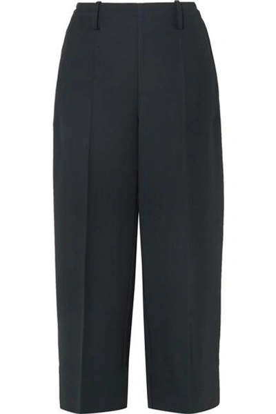 Shop Lemaire Cropped Wool-gabardine Wide-leg Pants In Midnight Blue