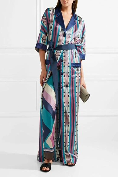 Shop F.r.s For Restless Sleepers Eurinome Belted Printed Cotton And Silk-blend Maxi Dress In Navy