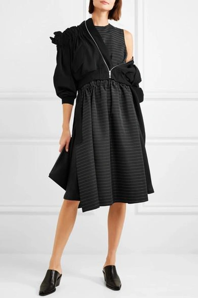 Shop Noir Kei Ninomiya Striped Faille Midi Dress In Black