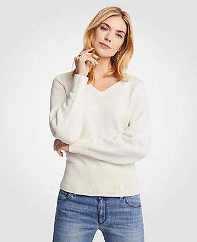 Shop Ann Taylor V-neck Sweater In Winter White