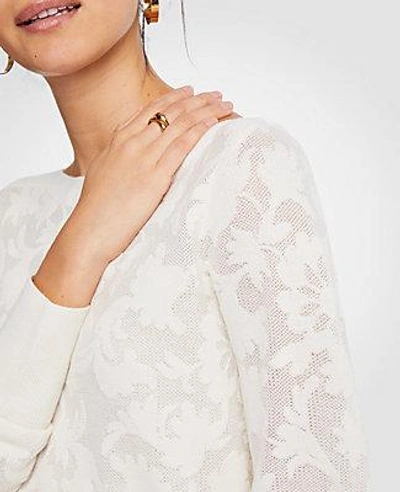 Shop Ann Taylor Floral Jacquard Boatneck Sweater In Winter White