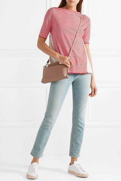 Shop Moncler Twist Striped Cotton And Satin-shell Top In Red