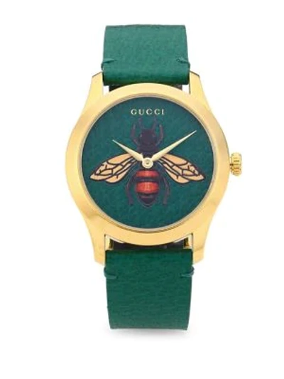 Shop Gucci G-timeless Bee Watch In Green