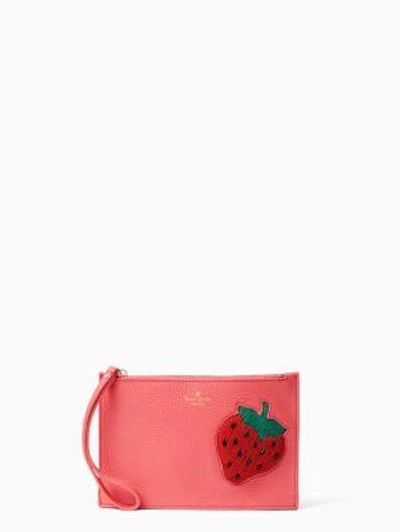 Shop Kate Spade Strawberry Mini Leather Wristlet In Watermelon