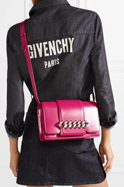 Shop Givenchy Infinity Chain-trimmed Leather Shoulder Bag In Fuchsia