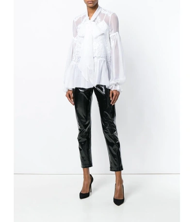 Shop Givenchy Pussy-bow Lace-embroidered Silk Blouse In White