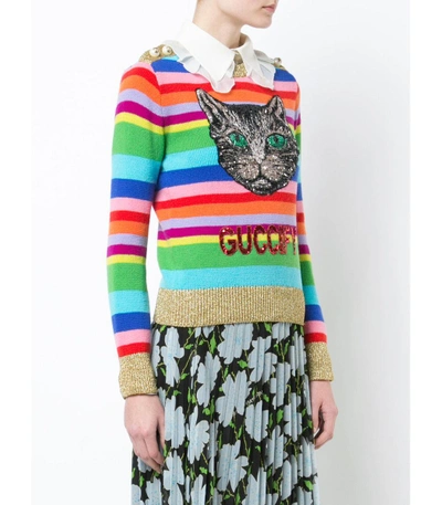 Shop Gucci Embroidered Stripe Knit Sweater In Multi
