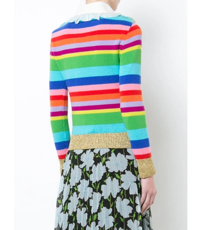 Shop Gucci Embroidered Stripe Knit Sweater In Multi