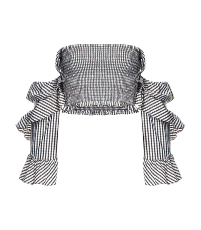 Shop Petersyn Off The Shoulder Gingham Top In Brown/white