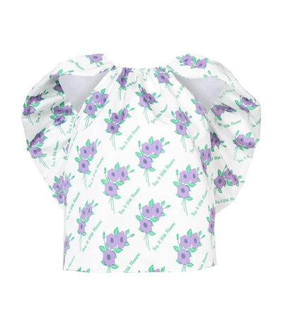 Shop Rosie Assoulin White/purple Floral Ruffle Top