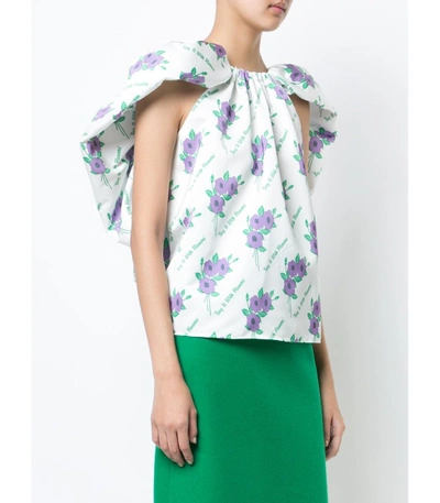 Shop Rosie Assoulin White/purple Floral Ruffle Top