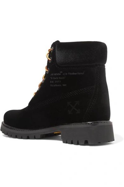 Shop Off-white + Timberland Logo-embossed Velvet Ankle Boots In Black