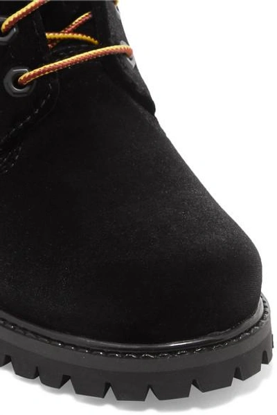 Shop Off-white + Timberland Logo-embossed Velvet Ankle Boots In Black