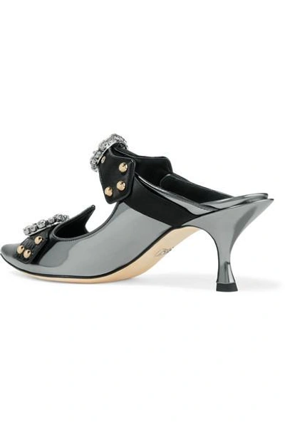 Shop Dolce & Gabbana Cutout Embellished Mirrored-leather Mules In Gunmetal