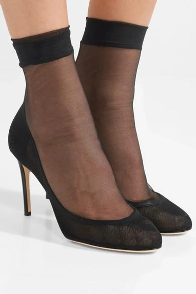 Shop Dolce & Gabbana Leather-trimmed Stretch-tulle Sock Boots