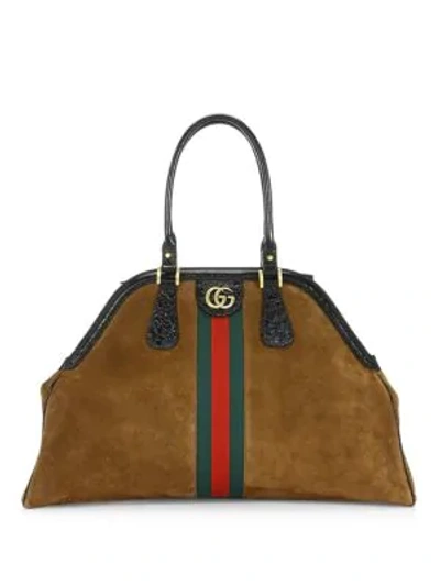 Shop Gucci Large Re(belle) Gg Suede Tote In Multi