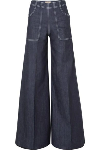 Shop Burberry High-rise Wide-leg Jeans In Dark Denim