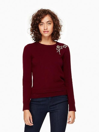 Shop Kate Spade Embellished Brooch Sweater In Midnight Wine