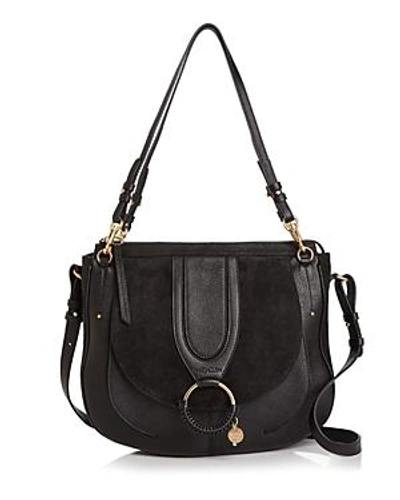 Shop See By Chloé See By Chloehana Suede And Leather Shoulder Bag In Black/gold