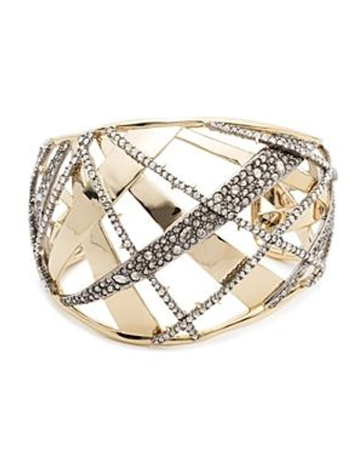 Shop Alexis Bittar Crystal Crosshatch Cuff Bracelet In Gold