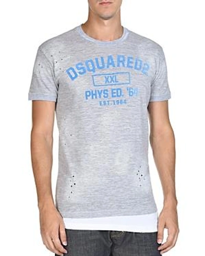 Shop Dsquared2 Distressed Graphic Short Sleeve Tee In Gray