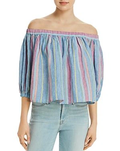 Shop Frame Striped Off-the-shoulder Linen Top In Purple Multi