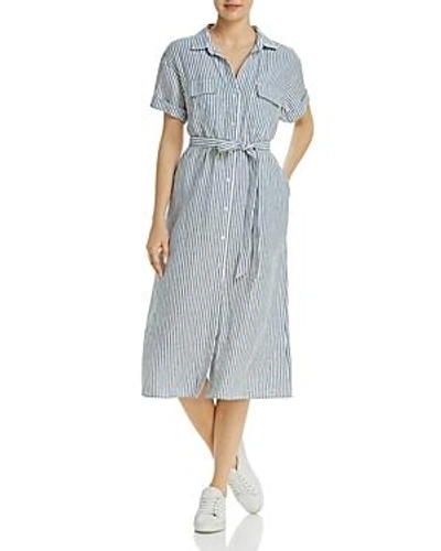 Shop Frame Striped Linen Shirt Dress In Medium Blue Multi Stripe