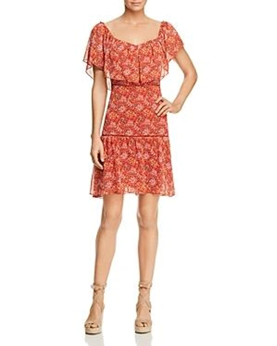 Shop Rebecca Minkoff Lynne Shoulder-detachable Ruffle Floral-print Dress In Red Multi