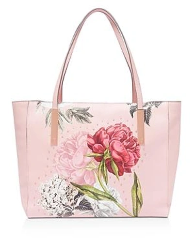 Shop Ted Baker Peonina Palace Gardens Large Leather Tote In Dusky Pink/rose Gold