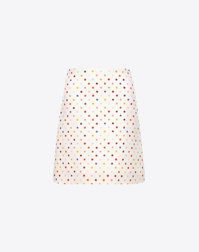 Shop Valentino Polka-dot Print Skirt In Ivory