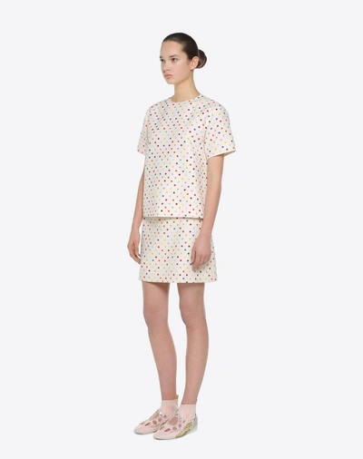 Shop Valentino Polka-dot Print Skirt In Ivory