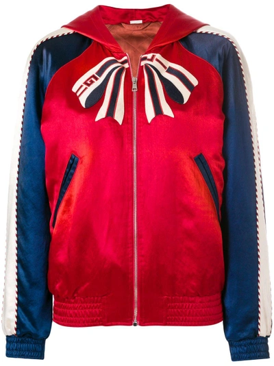 Shop Gucci Embroidered Hooded Bomber Jacket