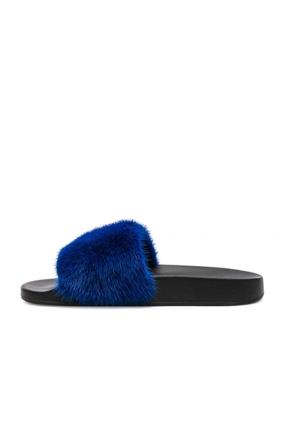 Shop Givenchy Mink Fur Slides In Blue