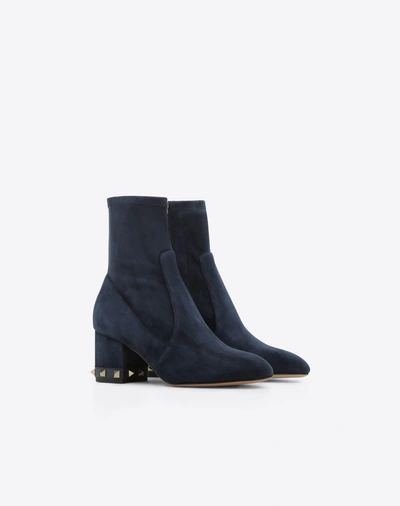 Shop Valentino Rockstud Suede Ankle Boot 60 Mm In Dark Blue