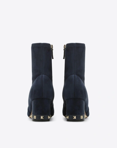 Shop Valentino Rockstud Suede Ankle Boot 60 Mm In Dark Blue