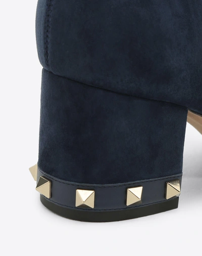 Shop Valentino Rockstud Suede Ankle Boot 60 Mm In Dark Blue