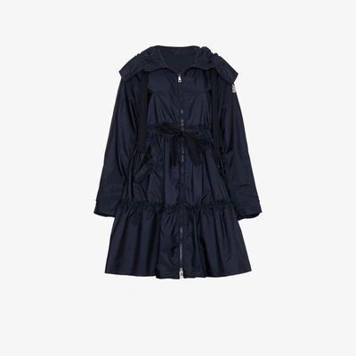 Shop Moncler A Line Coat With Drawstring Waist In Blue